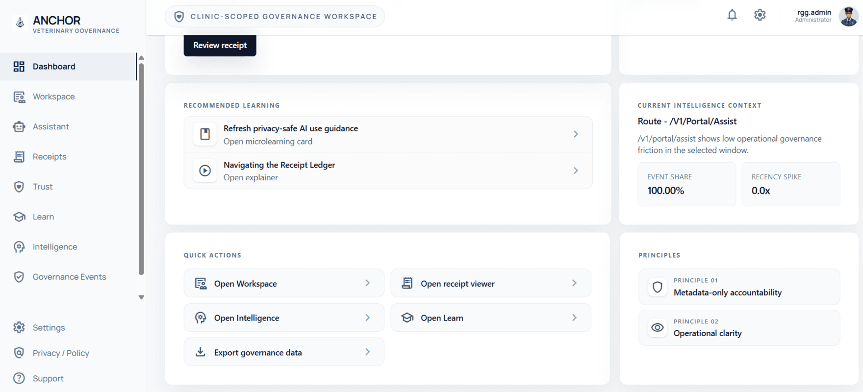 Dashboard learning and intelligence actions surface