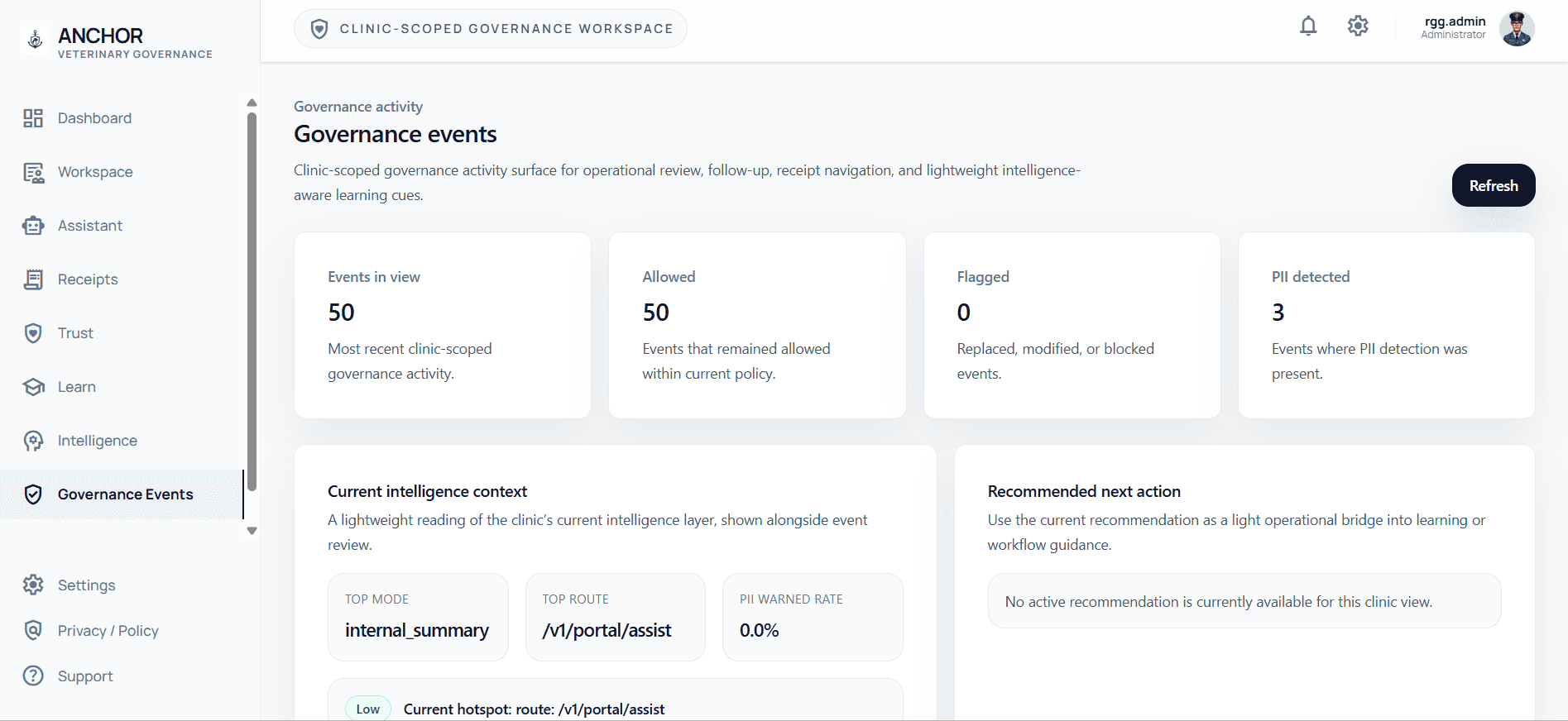 Governance Events page overview