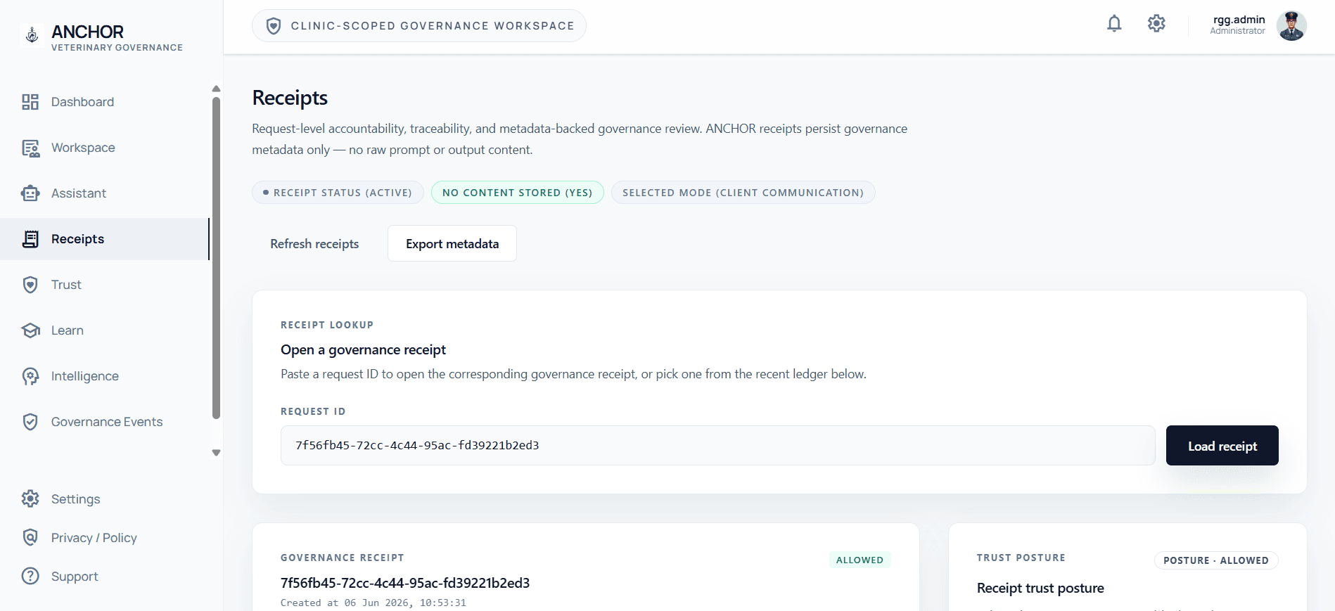 Receipts view showing request-level accountability