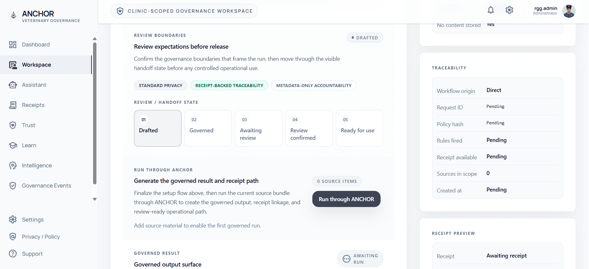Workspace receipt preview and governed output actions
